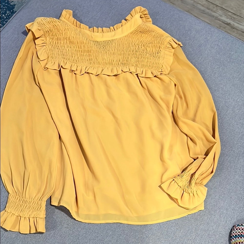 Promesa Gold Smocked Ruffled Blouse